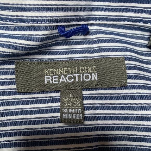 Kenneth Cole Reaction Shirt Mens Large Blue Long Sleeve Button Down Striped Slim - Picture 6 of 10